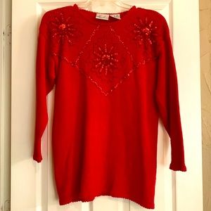 Vintage Red Beaded Sweater